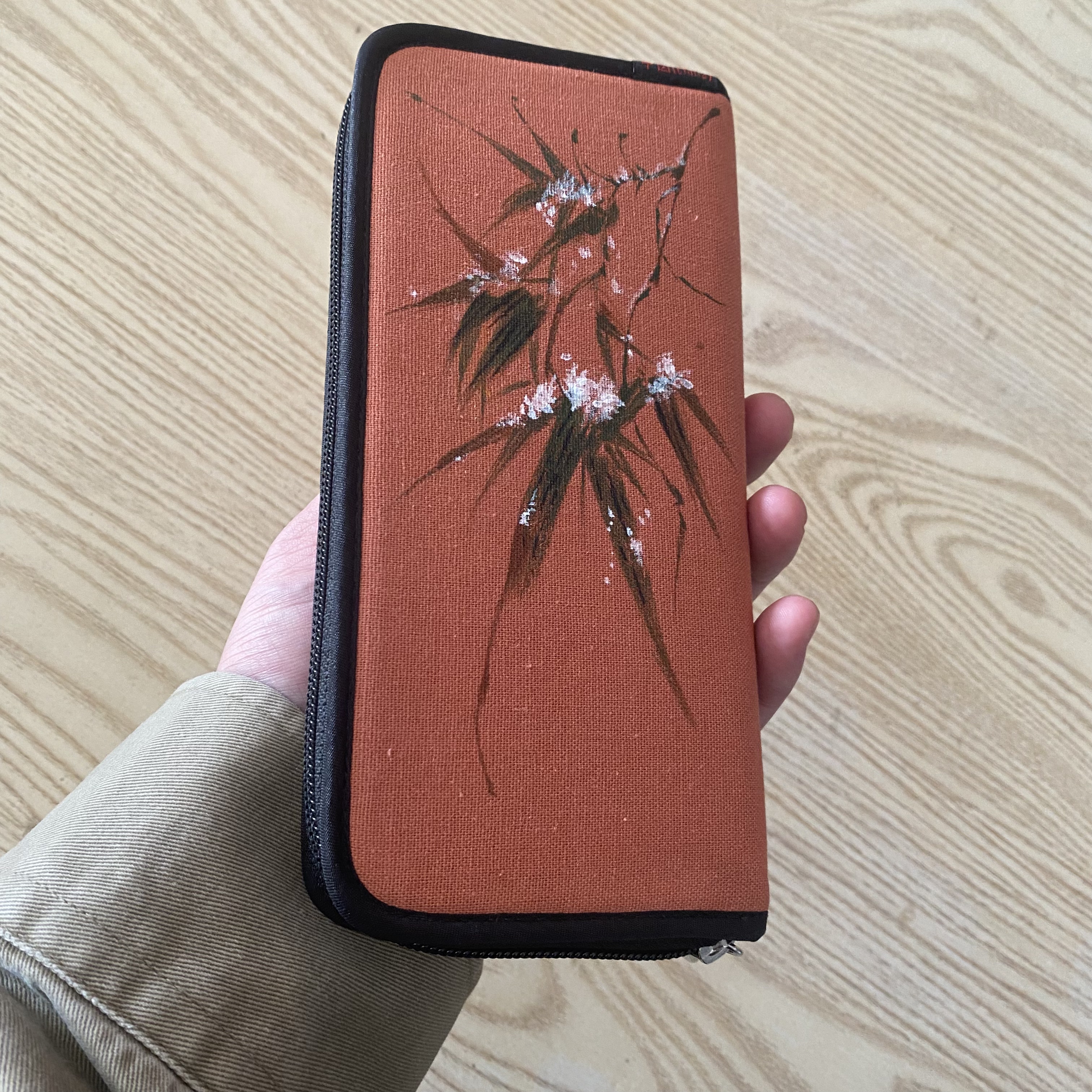 手绘中国风钱包棉麻拉链手包女包大钱夹新品过年送礼手绘包包定制