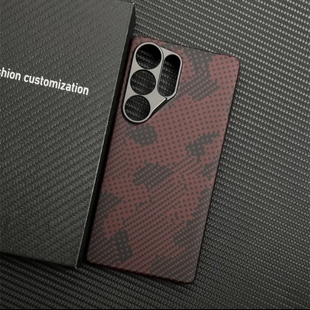 适用三星S25Ultra手机壳凯夫拉芳纶纤维S24U简约高档超薄磁吸裸机手感商务真碳纤维手机壳迷彩红尚格蜂窝