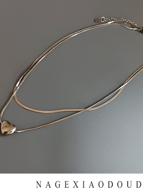 D67简约双层爱心银色保色持久简约大气项链