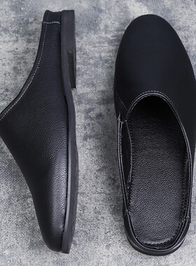 夏季男士包头半拖鞋皮拖试衣间拖鞋子学生托鞋居家外穿韩版换装鞋