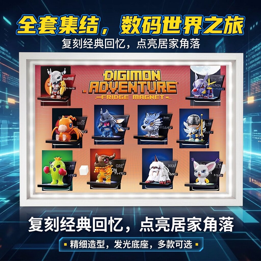 POP MART泡泡玛特数码宝贝冰箱贴系列手办盲盒收纳展示盒收藏柜