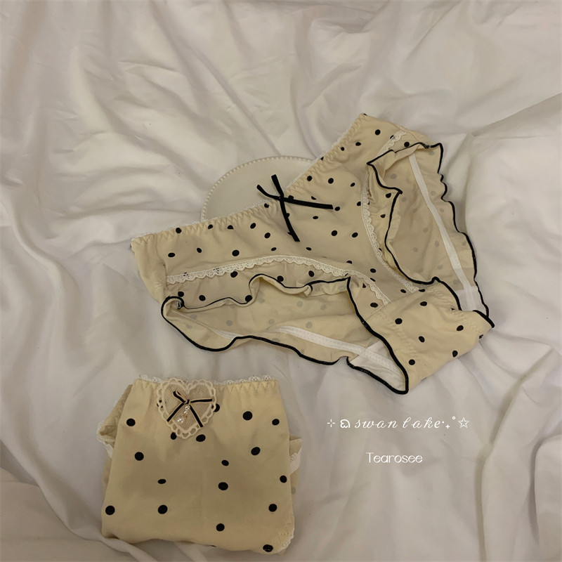 tearosee 可可公主 复古波点棉质荷叶边可爱少女中腰包臀三角内裤