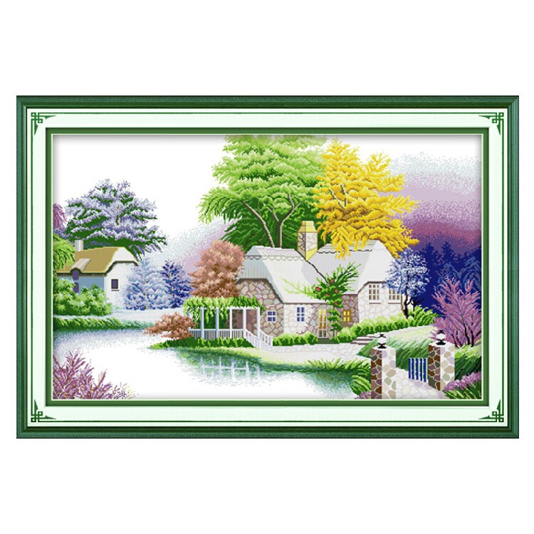 房屋花草树木十字绣悠然小居正品