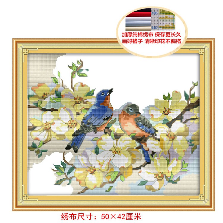 清新简约小鸟十字绣新款客厅卧室书房办公室好看花鸟刺绣鸟语花香