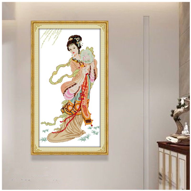 古装传统美女简约易绣印花十字绣