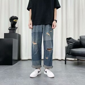 破洞牛仔裤男高街嘻哈宽松潮流休闲K834P40图片