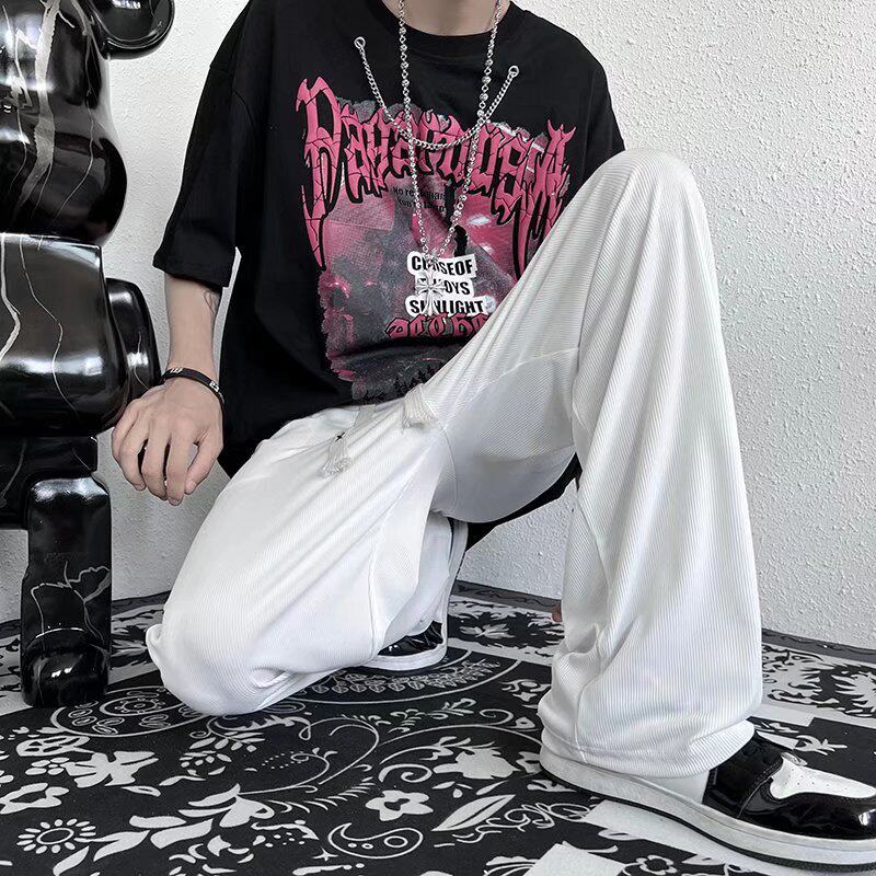 港风休闲抽绳束脚卫裤男2023夏小众男士直筒运动裤B142P30图片