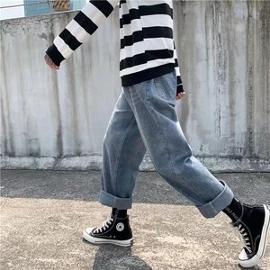 牛仔裤男新款港风直筒宽松长裤潮牌痞帅炸街裤子C12P36图片