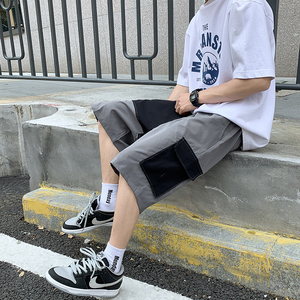 男士休闲休闲拼色短裤五分裤大裤衩中腰休闲沙滩裤短裤图片