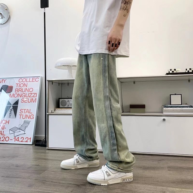 日系水洗做旧牛仔裤男女高街ins潮直筒阔腿拖地老爹长裤N7241P55图片