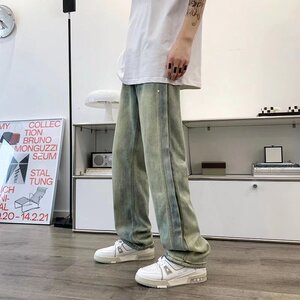 日系水洗做旧牛仔裤男女高街ins潮直筒阔腿拖地老爹长裤N7241P55图片