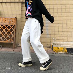 男秋冬白色直筒运动长裤休闲牛仔裤N418P40图片