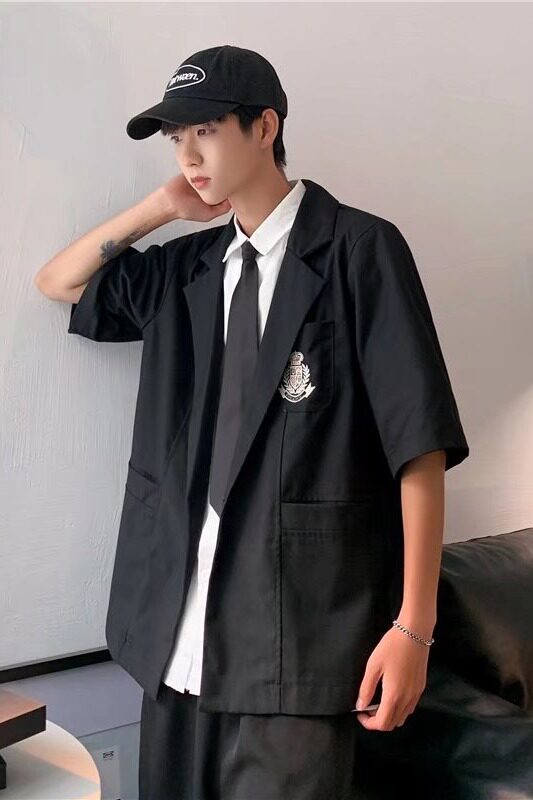 夏季新款ins休闲西装外套男韩版宽松纯色七分袖西服W1201P40,男装西服,星座1116-2