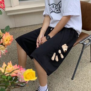 潮流短裤男韩版五分裤夏季休闲裤运动小熊冰丝大裤衩GD107P26图片