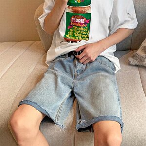 五分牛仔裤男夏季宽松直筒大码高腰显瘦短裤5分潮DM906P35图片