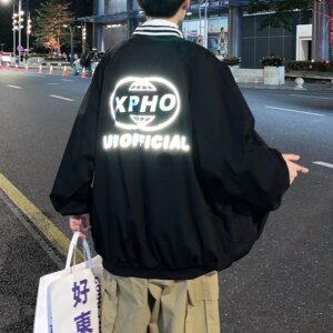 男棒球领印花秋季长袖反光夹克J002P40图片