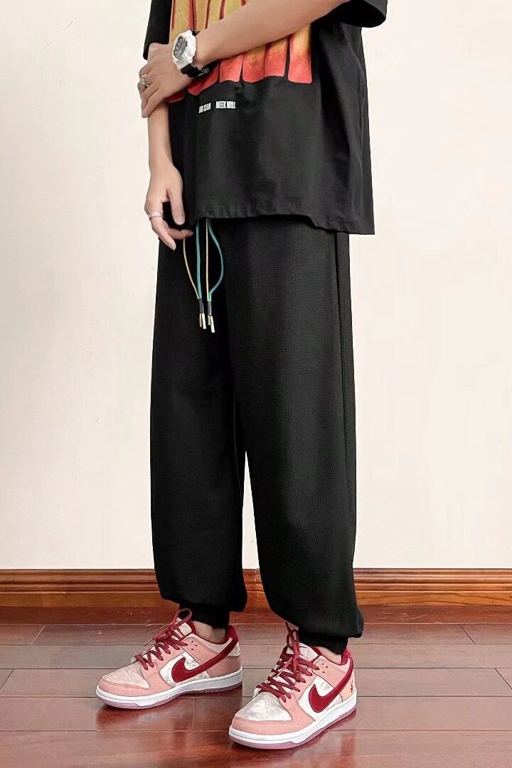 华夫格运动裤薄款卫裤宽松束脚夏季2023新款休闲裤子K2974P30,男装休闲裤,星座1116-2