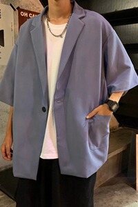 2023新款夏季宽松男士短袖西服衬衫韩版时尚潮流上衣服X8860P38图片