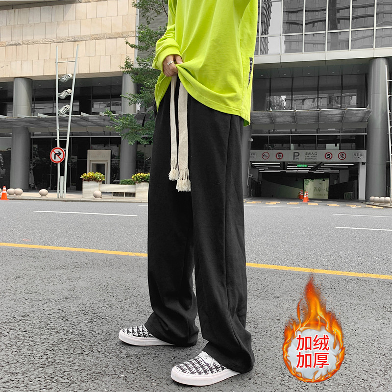 抽绳直筒裤子男士春秋高街潮加绒K2177P35图片