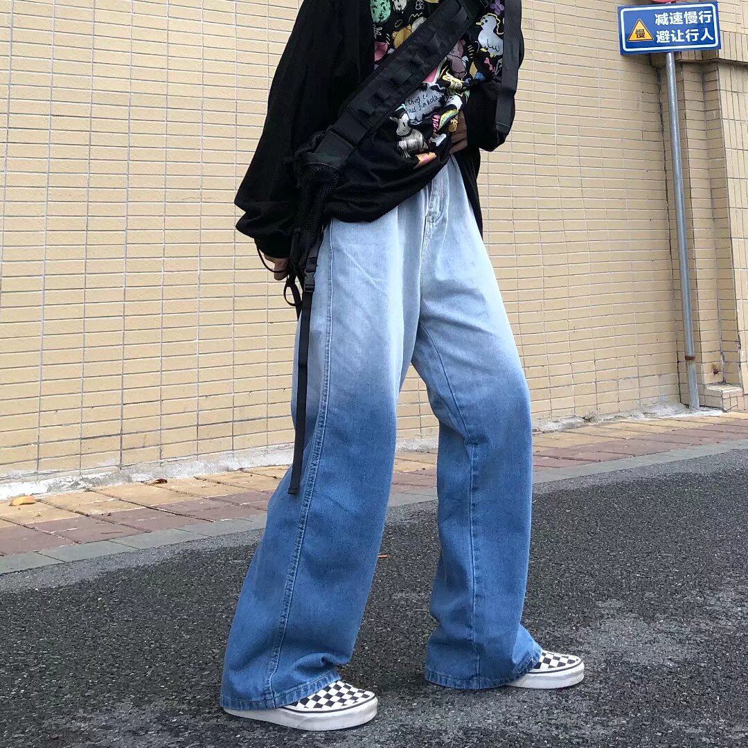 秋季新款高腰显瘦拼接牛仔裤男女裤子N905P40图片