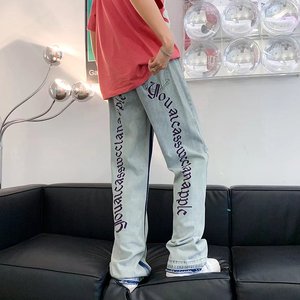 美式hiphop高街潮牌牛仔裤男宽松直筒裤坠感拖地阔腿裤G7811P40图片