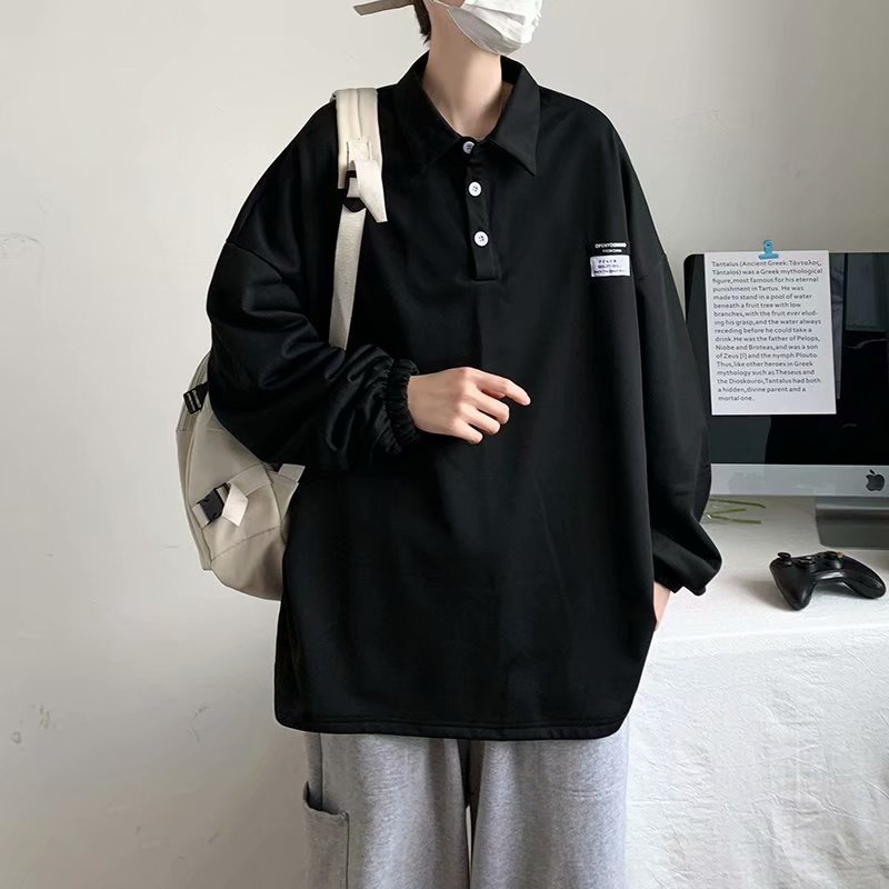 翻领卫衣男秋季宽松潮流学院风Polo衫W005P35图片