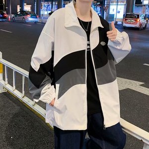 撞色外套男潮流百搭寬松秋季新款痞帥外衣J04P55圖片