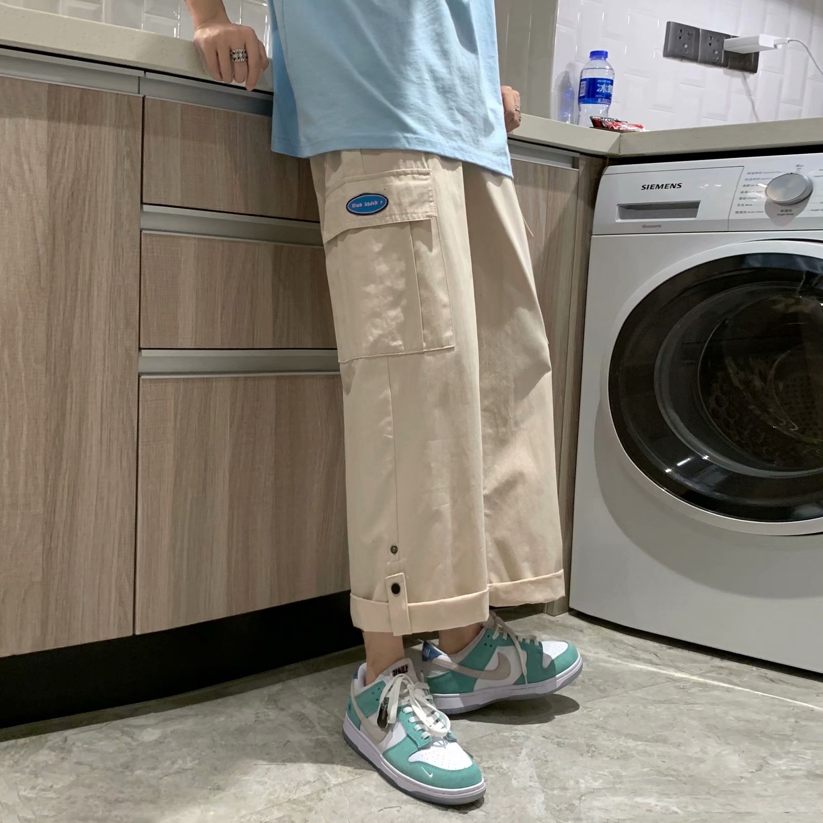男直筒休闲裤阔腿裤工装裤子K37P35图片
