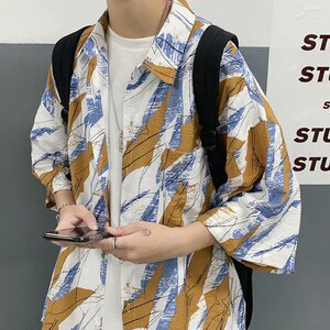 夏季男士潮牌短袖衬衫男宽松休闲半袖寸衫五分袖衬衣外套W1030P33图片