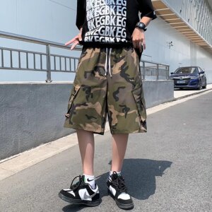潮男运动裤青春潮流直筒军绿色休闲裤夏季五分裤迷彩QG04P30图片