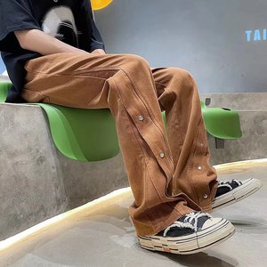 高街美式休闲排扣牛仔裤男拉链设计感宽松拖地裤子K8091P50图片