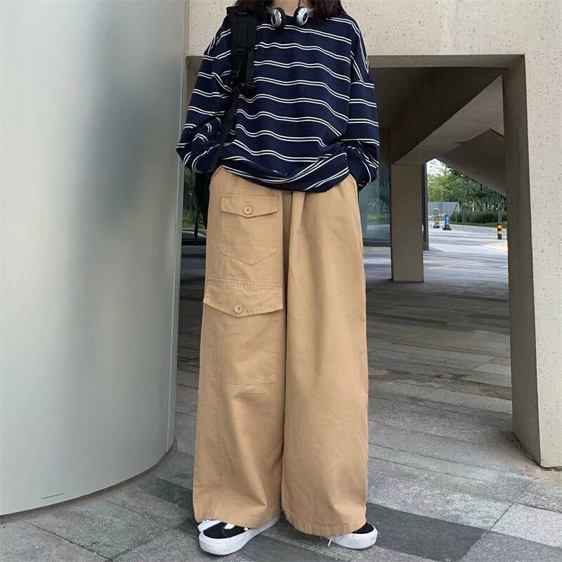 男女纯色宽松美式休闲哈伦裤日系多口袋直筒纯棉工装裤K7017P35图片