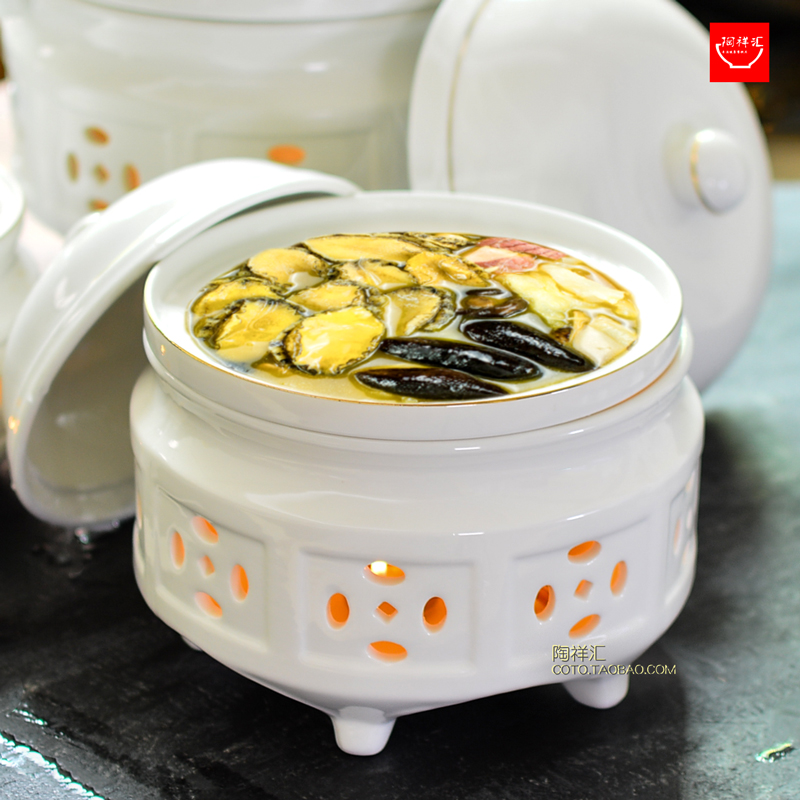 金边酒店会所陶瓷餐具鲍鱼佛跳墙鱼翅炖盅蜡烛加热保温明炉汤盅煲