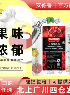 Andros安德鲁石榴蔓越莓颗粒果酱1kg夏季果茶冲饮原料奶茶店专用