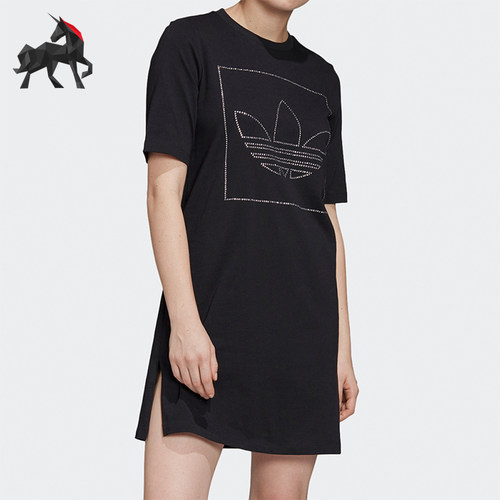 Adidas/阿迪达斯正品三叶草女士透气圆领针织简约连衣裙FU1727