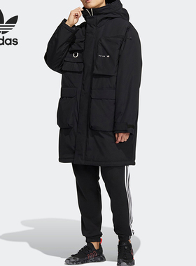 Adidas/阿迪达斯官方正品三叶草男子运动中长款连帽棉服HS9459