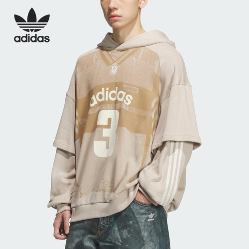 Adidas/阿迪达斯正品三叶草男士连帽假两件针织套头衫KC2608