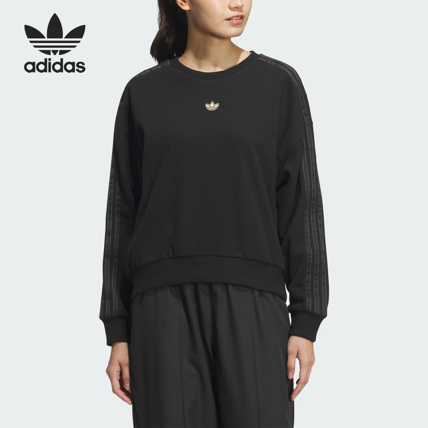 Adidas/阿迪达斯正品三叶草女士针织圆领休闲套头卫衣KB1924