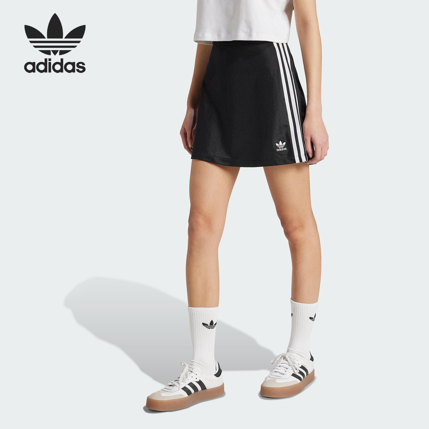 阿迪達斯女士三條紋經典半身裙