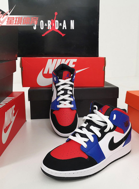 Nike/耐克正品AIR JORDAN 1 MID GS AJ1大童运动篮球鞋554725-124