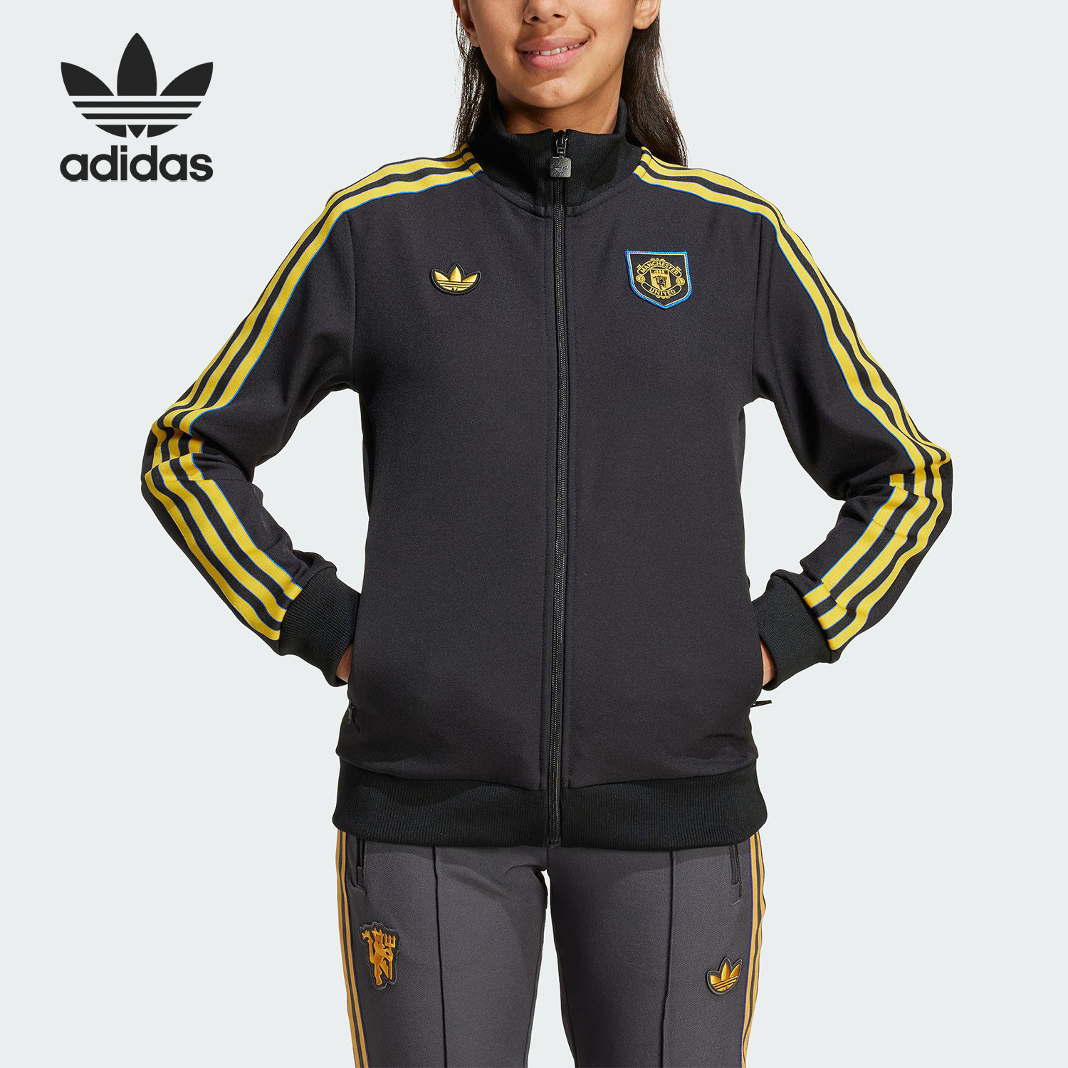 Adidas/阿迪达斯官方正品三叶草大童立领运动足球休闲外套KC2811