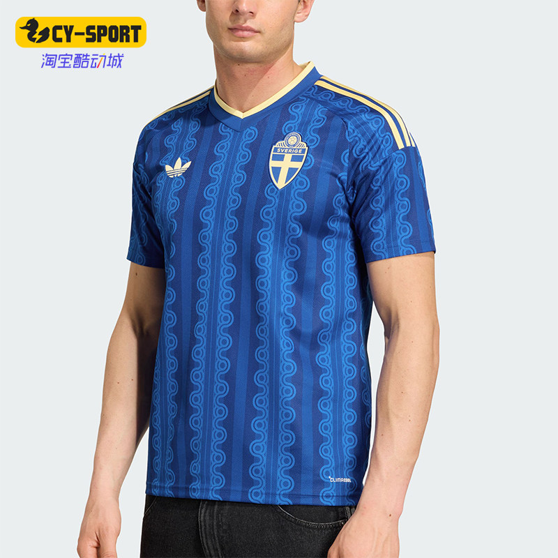 Adidas/阿迪达斯正品新款男蓝黄色足球V领足球经典短袖球衣JM5810