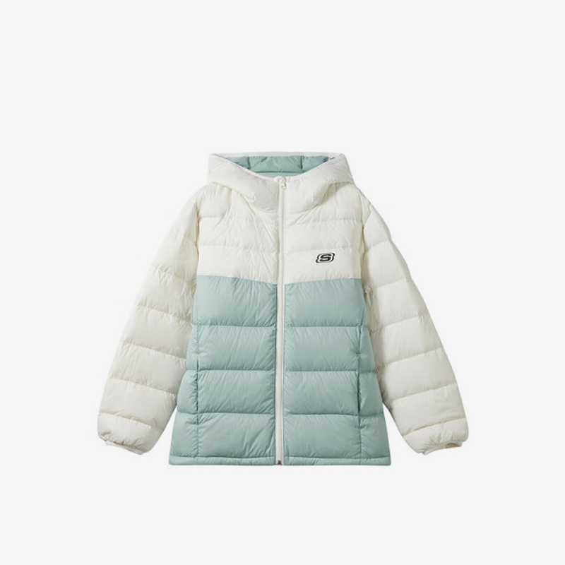 Skechers/斯凯奇正品冬季新款儿童运动休闲短款连帽羽绒服