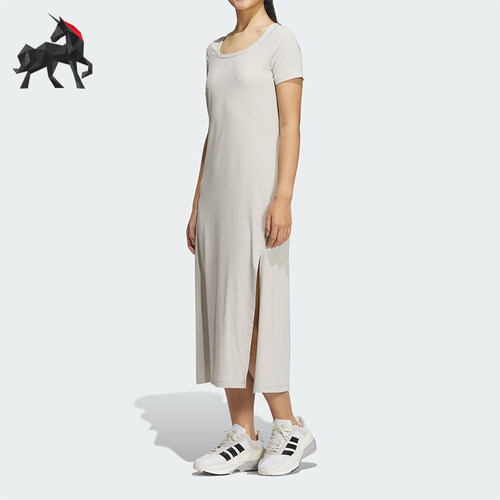Adidas/阿迪达斯正品SHORT女士侧开叉方领经典修身连衣裙JN0707