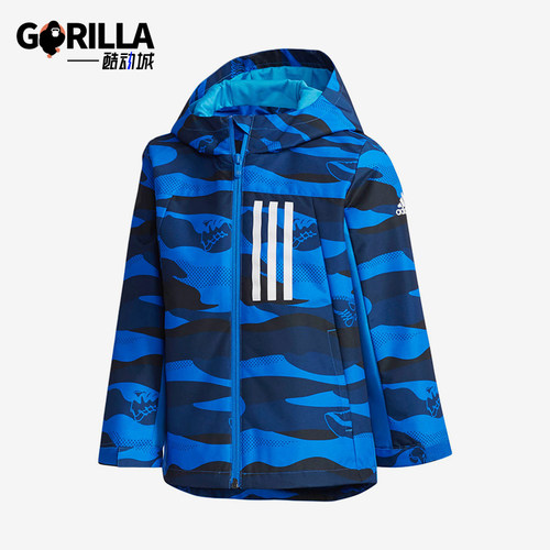 Adidas/阿迪达斯正品连帽防风保暖中小童儿童经典夹克外套DY9229