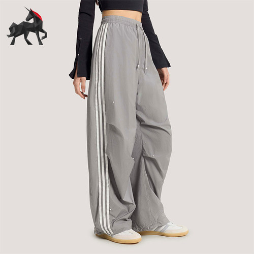 Adidas/阿迪达斯正品三叶草女士梭织系带经典宽松阔腿长裤KS2866