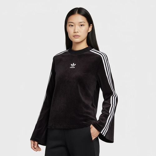Adidas/阿迪达斯正品三叶草女子短毛丝绒喇叭袖卫衣  ED4752