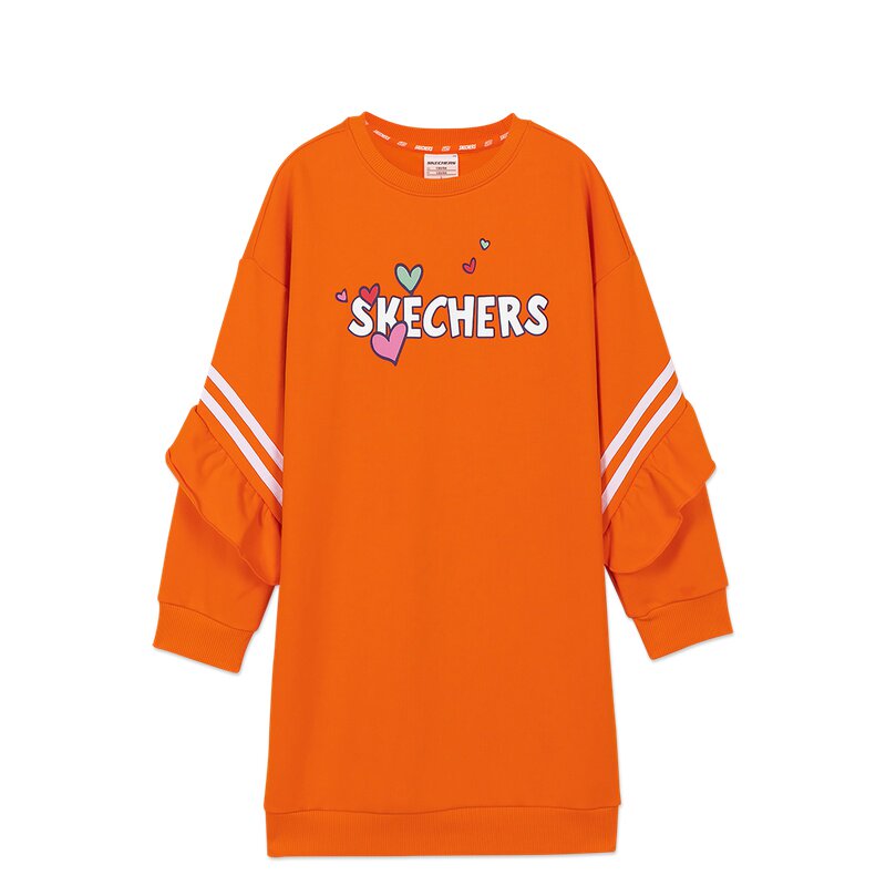 Skechers/斯凯奇正品秋冬女童甜美大方荷叶边休闲连衣裙