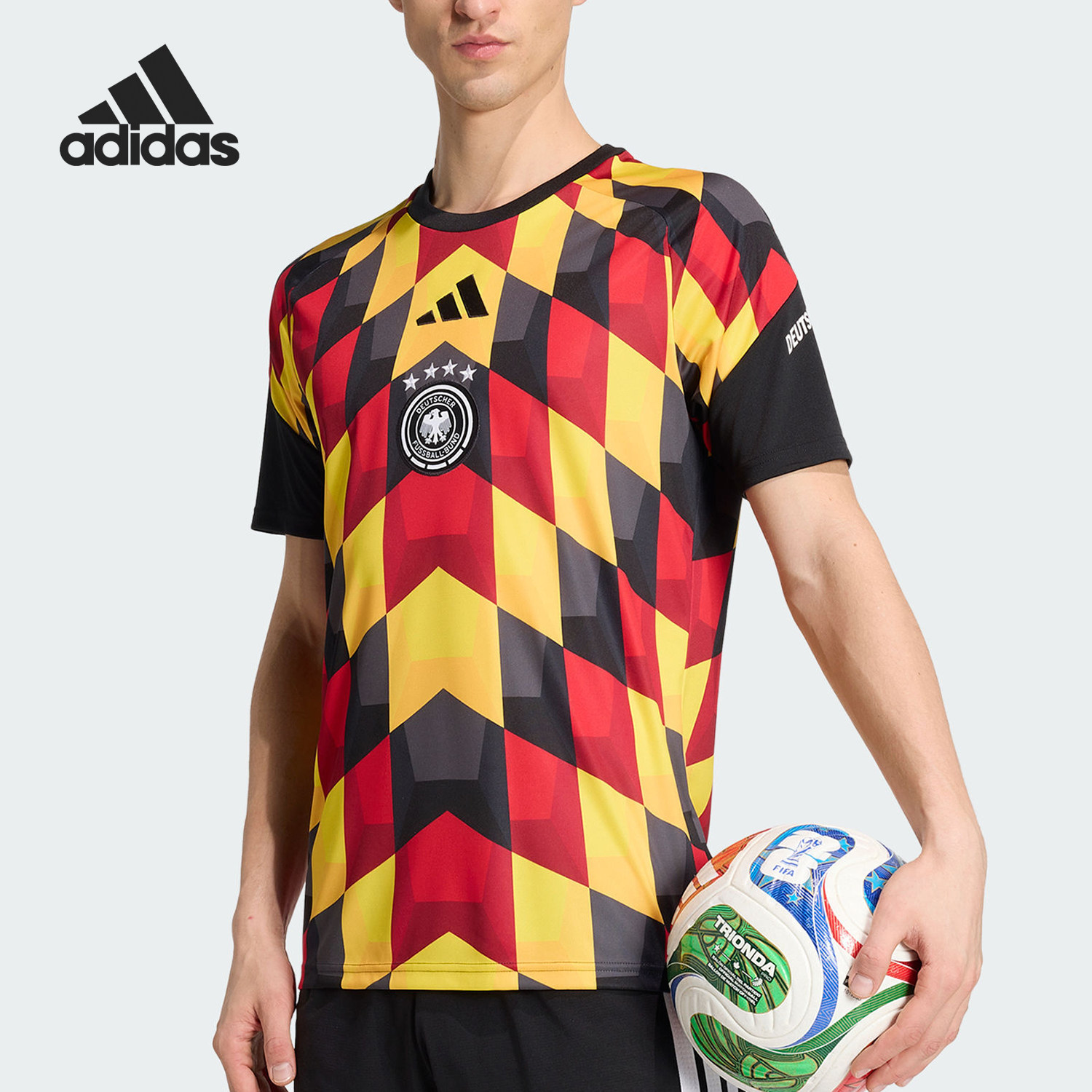 Adidas/阿迪达斯官方正品德国队男女修身足球训练圆领短袖JZ4577
