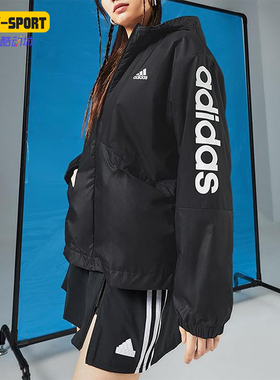 Adidas/阿迪达斯正品W LIN WB女士宽松经典连帽图案外套H07842